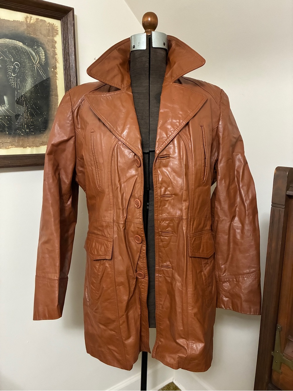 Martini Cognac Brown Leather Jacket with Removable Faux Fur Lining - Picture 2 of 16